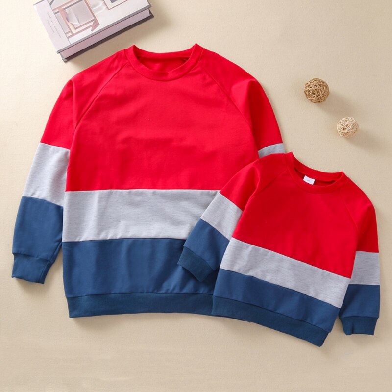 Autumn Family Matching Outfits Patchwork Long Sleeve Sweatshirt Parent-child Mom Kids Family