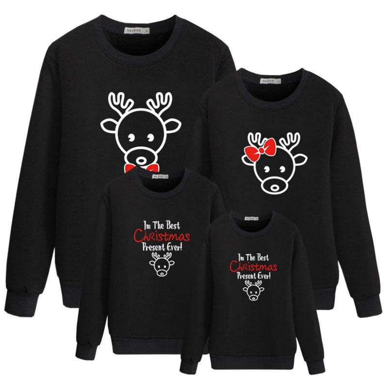 Autumn Long-sleeved Deer Print Round Neck Wear To Celebrate Christmas Sweatshirt