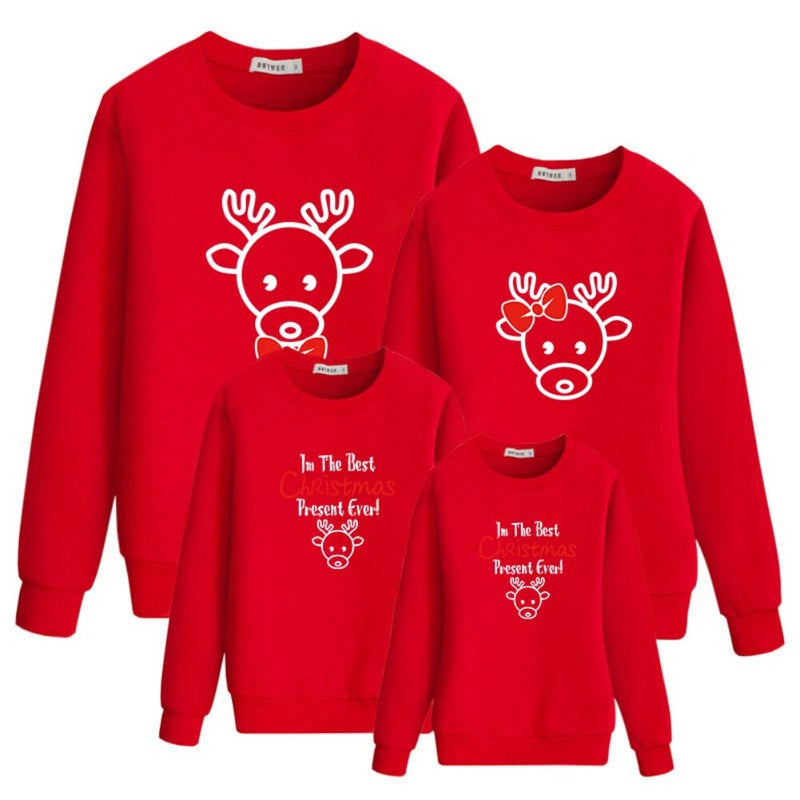 Autumn Long-sleeved Deer Print Round Neck Wear To Celebrate Christmas Sweatshirt