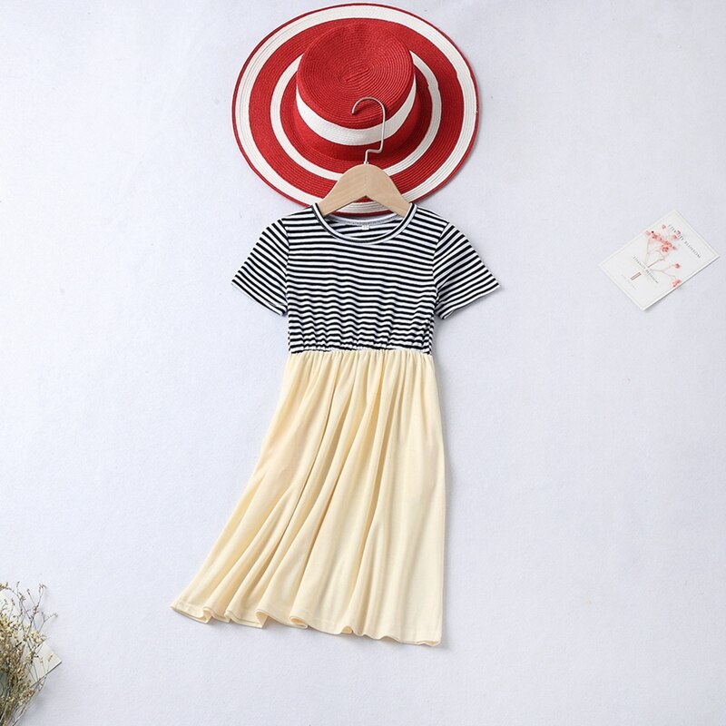 Summer Sleeveless Short Sleeve Stripes Dresses For Mother and Daughter  Matching Outfits