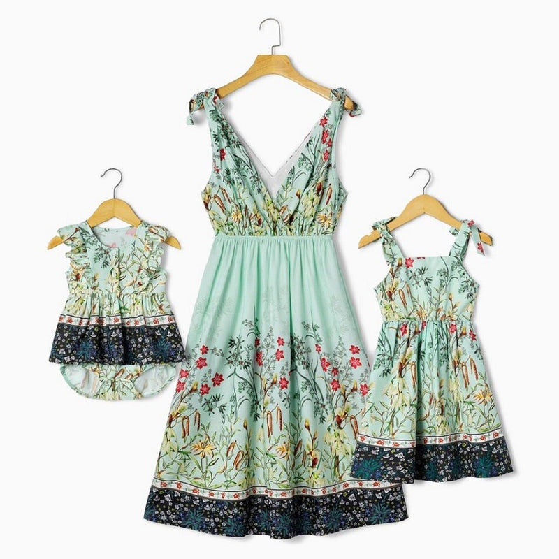 Mom Baby Summer Mother Daughter Floral Pattern Sleeveless Dress Kids Girl Sundress Clothes