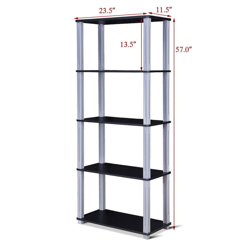 5-Tier Multi-Functional Storage Shelves Rack Display Bookcase Home Furni Black