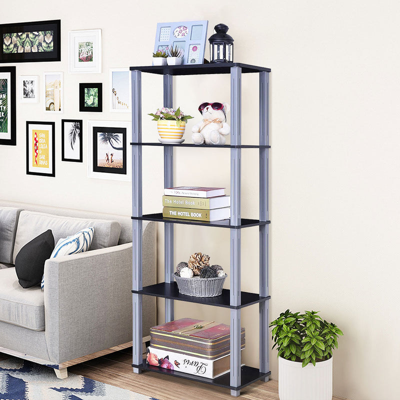 5-Tier Multi-Functional Storage Shelves Rack Display Bookcase Home Furni Black
