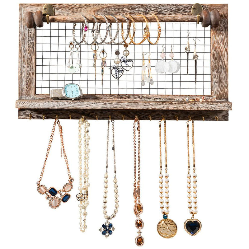 Wall Mounted Jewelry Organizer Vintage Wood Jewelry Holder Hanger Display Rack