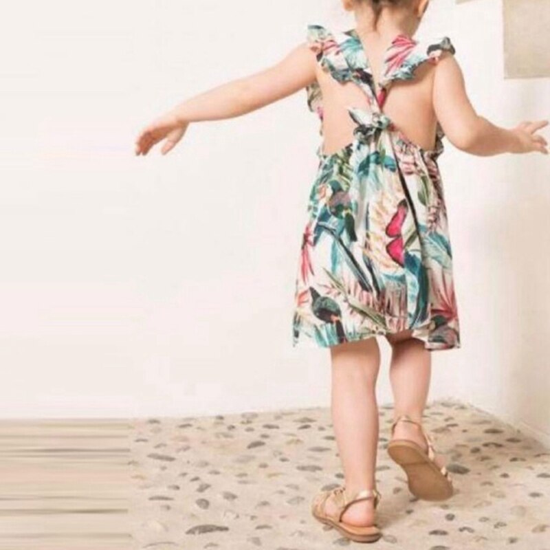 Summer Floral Printed Dress Sleeveless Family Matching Outfits Mom Daughter Parent-Child Dress