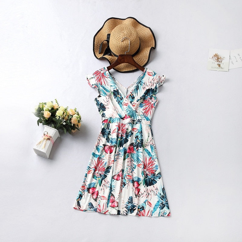 Summer Floral Printed Dress Sleeveless Family Matching Outfits Mom Daughter Parent-Child Dress