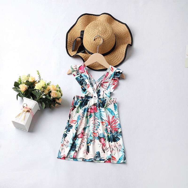 Summer Floral Printed Dress Sleeveless Family Matching Outfits Mom Daughter Parent-Child Dress