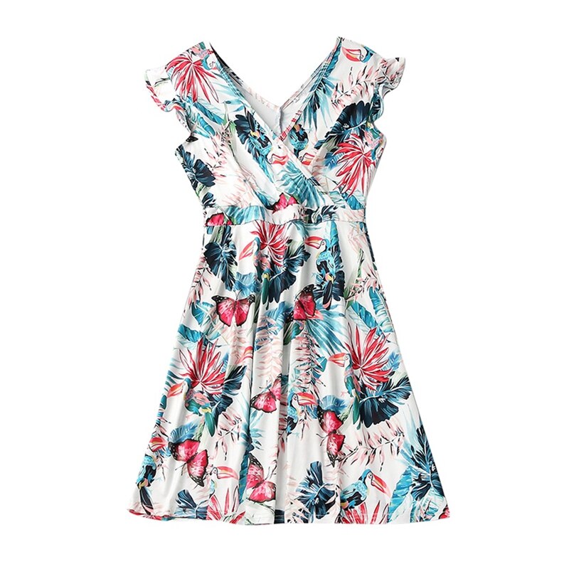 Summer Floral Printed Dress Sleeveless Family Matching Outfits Mom Daughter Parent-Child Dress