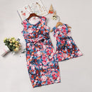 Summer Mother Daughter For Mom and Kids Floral Printed SleevelessMatching Family Dresses