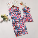 Summer Mother Daughter For Mom and Kids Floral Printed SleevelessMatching Family Dresses