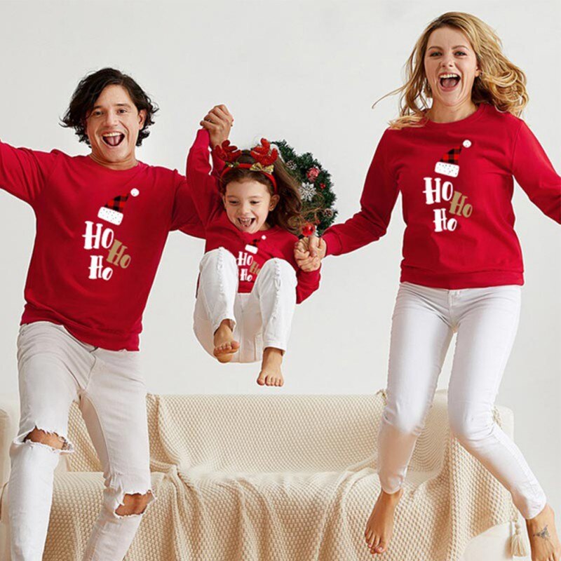 Autumn Winter Christmas Round Neck Long Sleeve Sweatshirt Instagramable Family Matching