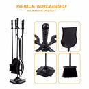 5 PCS Hearth Tool Fireplace Set Fire Tools Set Black Home 31" Pedestal Base HW53818