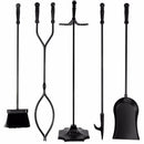 5 PCS Hearth Tool Fireplace Set Fire Tools Set Black Home 31" Pedestal Base HW53818