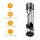 5 PCS Hearth Tool Fireplace Set Fire Tools Set Black Home 31" Pedestal Base HW53818