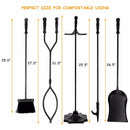 5 PCS Hearth Tool Fireplace Set Fire Tools Set Black Home 31" Pedestal Base HW53818