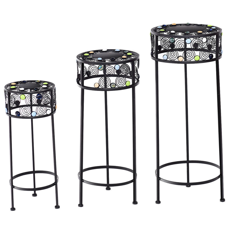 Ironwork Pot Plant Stand with Ceramic Beads decor, a Set of 3 Different Sizes