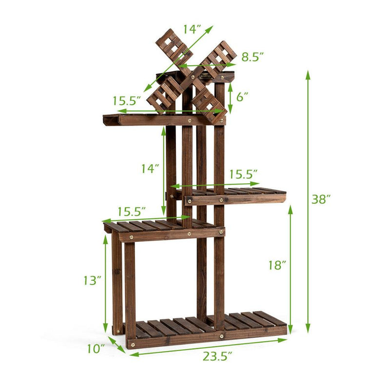 Wood Plant Stand 5 Tier Shelf Multiple Space-saving Flower Pot Windmill Design GT3522
