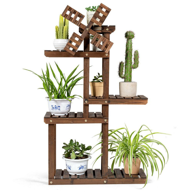 Wood Plant Stand 5 Tier Shelf Multiple Space-saving Flower Pot Windmill Design GT3522