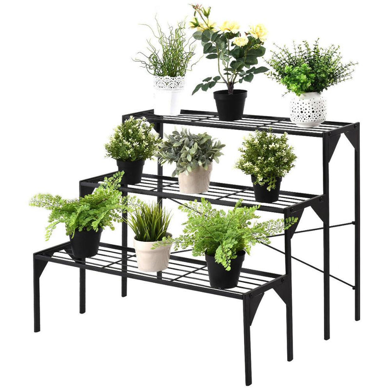 3 Tier Shelf Flower Plant Display Stand Rack Large Modern Black Metal Heavy Duty