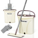 Flat Squeeze Mop Bucket 2 Pcs Microfiber Pad Hand-Free Wringing