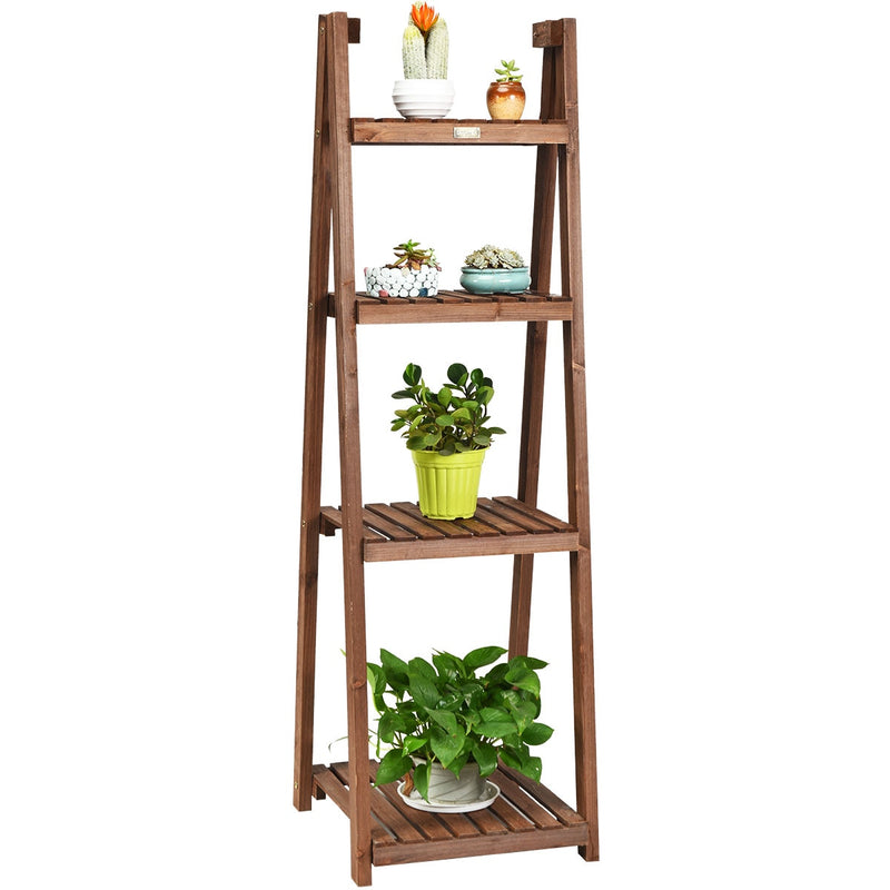 4-Tier Folding Flower Stand Rack Wood Plant Storage Display Shelf Multipurpose