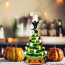 11.5" Pre-Lit Ceramic Hand-Painted Tabletop Halloween Tree Battery Powered Green CM22646