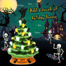 11.5" Pre-Lit Ceramic Hand-Painted Tabletop Halloween Tree Battery Powered Green CM22646