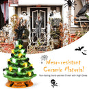 11.5" Pre-Lit Ceramic Hand-Painted Tabletop Halloween Tree Battery Powered Green CM22646