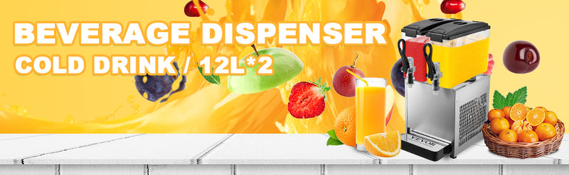Commercial Cold Beverage Dispenser Stainless Steel Fruit Juice 2 Tanks 6.4 Gallon Ice Tea Drink