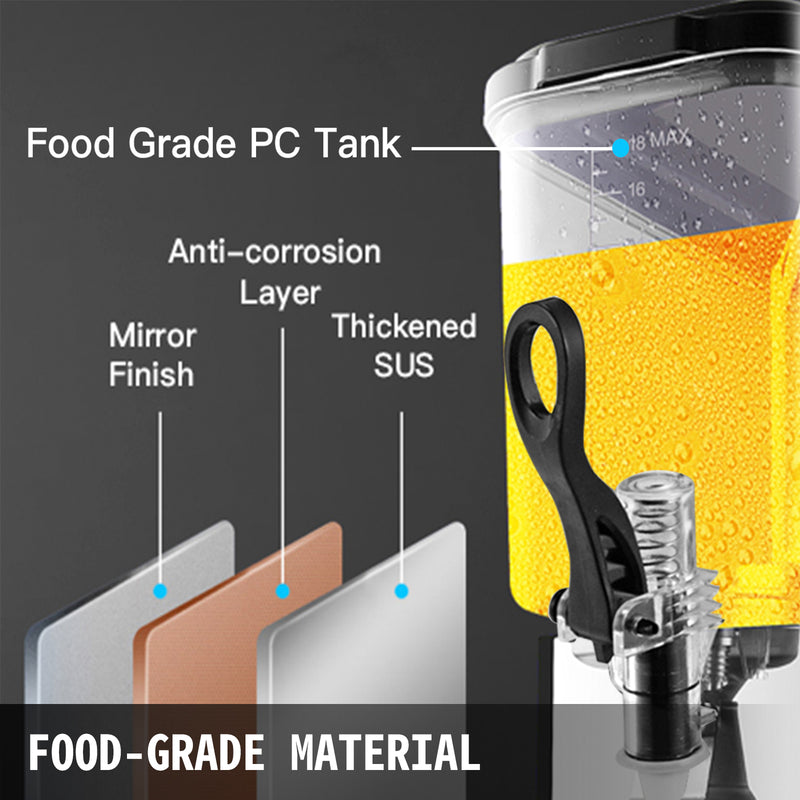 Commercial Cold Beverage Dispenser Stainless Steel Fruit Juice 2 Tanks 6.4 Gallon Ice Tea Drink
