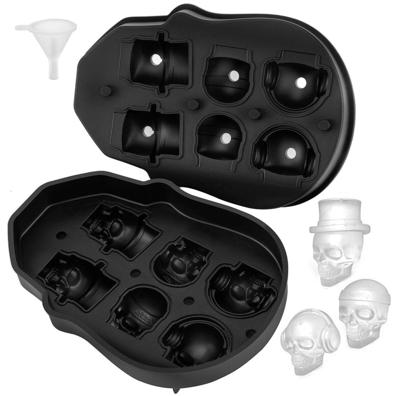 Ice Skull Cube Maker 4/6 Grid Black Silicone Tray DIY Creative Silica Gel Gun Bullet Skull Shape