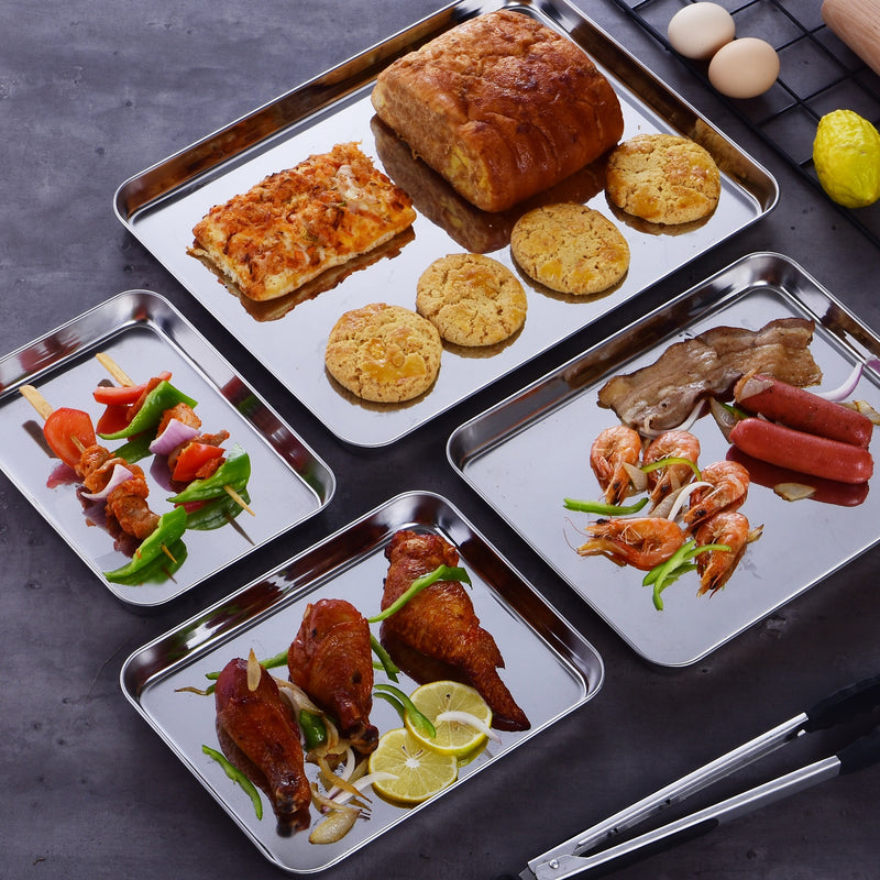 4-pieces Stainless Steel Baking Tray Pans Non-Stick Sheet,Mirror Finish&Rust Free