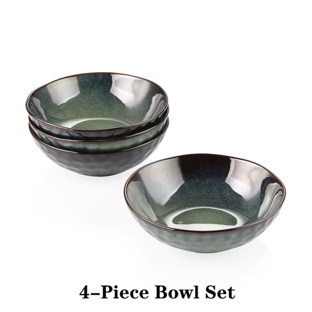 Starry Green 4/8/12-Piece 550ML  Bowl Set Vintage Ceramic