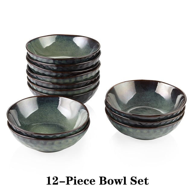 Starry Green 4/8/12-Piece 550ML  Bowl Set Vintage Ceramic