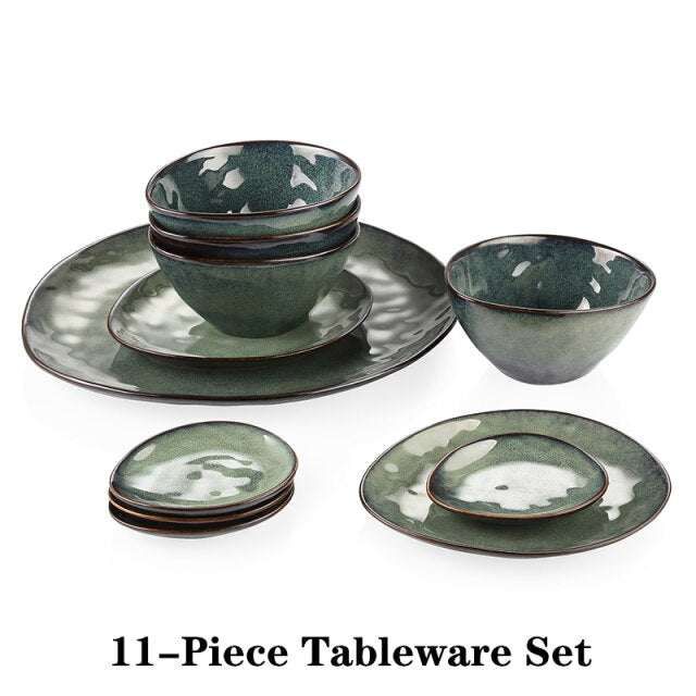 Green 11/22/33-Piece Ceramic Tableware Dinner Set Vintage Style