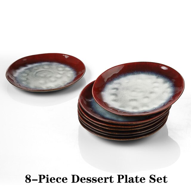 Starry Red 4/8/12-Piece Dessert Plate Set Vintage Look Ceramic