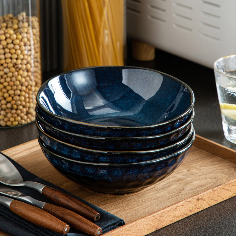 4/8/12-Piece 550ML Large Cereal Bowls Set Vintage Ceramic Blue
