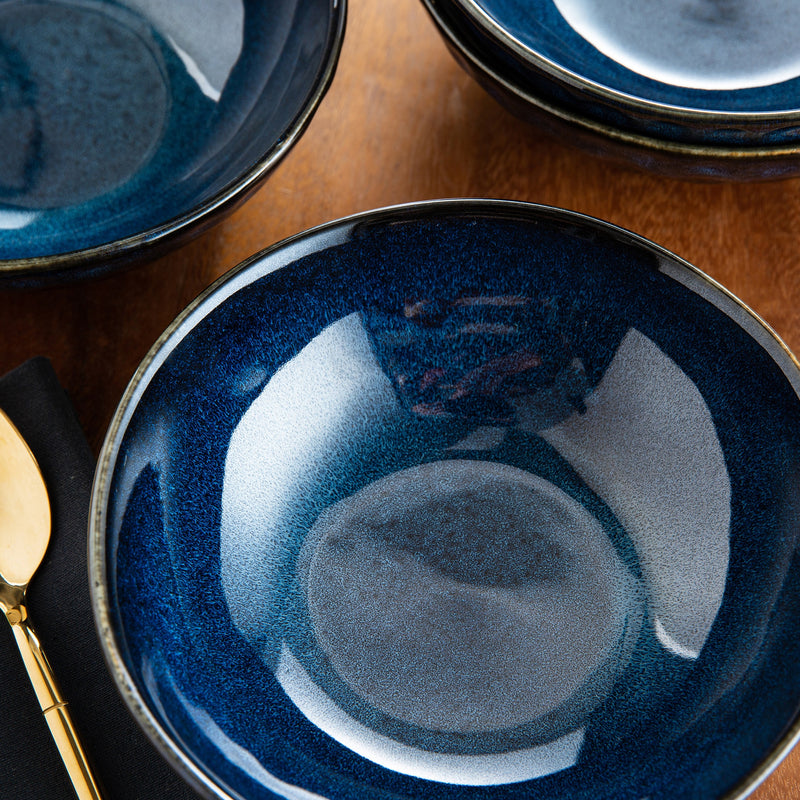 4/8/12-Piece 550ML Large Cereal Bowls Set Vintage Ceramic Blue