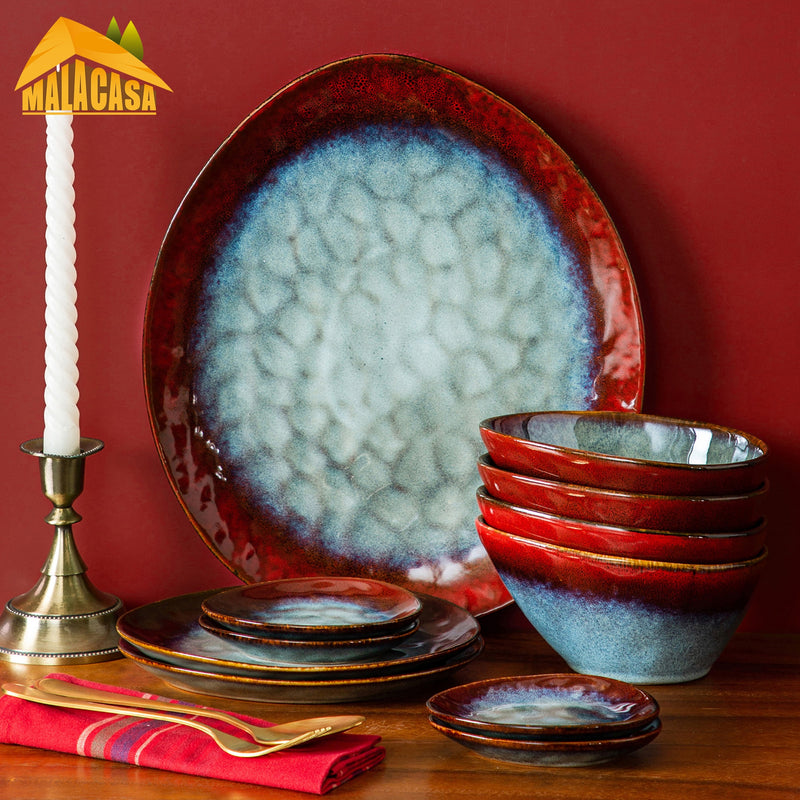 Vintage Look Ceramic Red 11/22/33-Piece Tableware Dinner Set