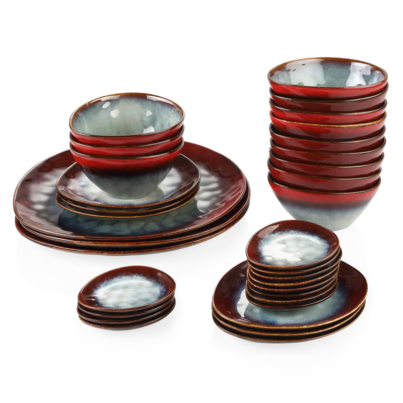 Vintage Look Ceramic Red 11/22/33-Piece Tableware Dinner Set