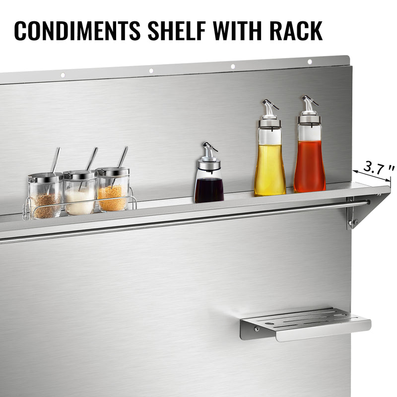 Range Backsplash with Shelf Stainless Backsplash Wall Shield Include Knife Shel with Multiple Hole