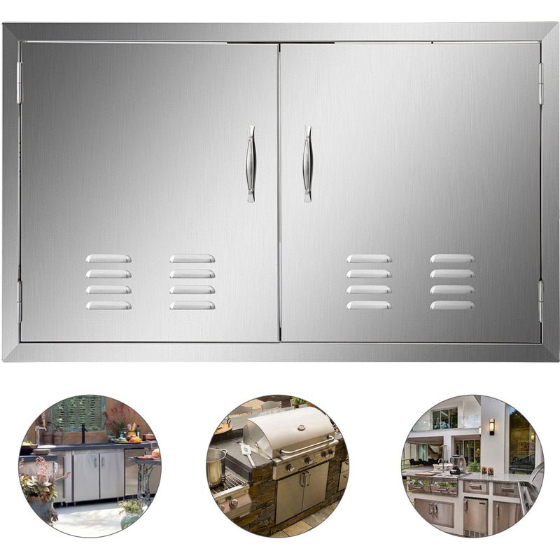 Single/Double BBQ Island Vent Door Stainless Steel Handle Storage Cabinet Durable Magnetic Door F Outside Kitchen Exposure