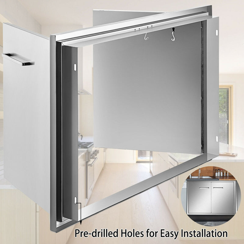 Stainless Steel Double Kitchen Door Magnetic Door W/ Hanging Hook Wear-resistant Cabinet