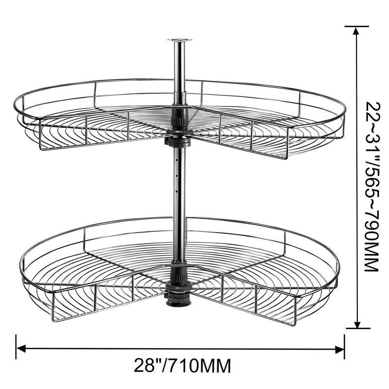 2-Shelf Blind Corner Cabinet Adjustable Height 360° Turntable Durable Stainless Steel Basket