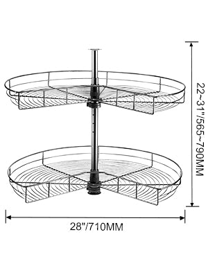 2-Shelf Blind Corner Cabinet Adjustable Height 360° Turntable Durable Stainless Steel Basket