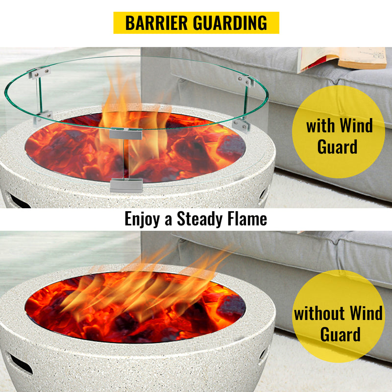 Multi-size Round Outdoor Fire Pit Wind Guard with 6/8 mm Thickness Tempered Glass Clear