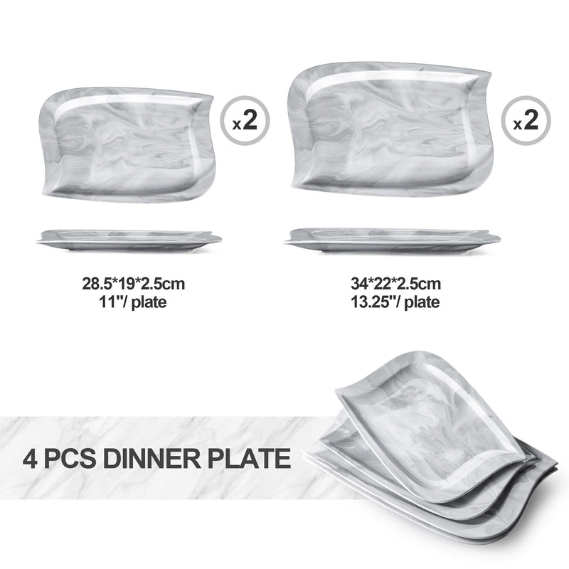 2/4-pieces Marble Porcelain Dinner Dinnerware Plate Set, Rectangular Plate