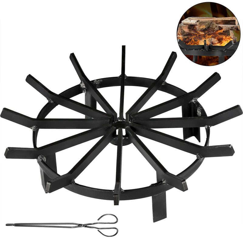 Steel Wheel Fire Grate Campfire Pit Outdoor Wood Stove Stand BBQ Firewood Rack