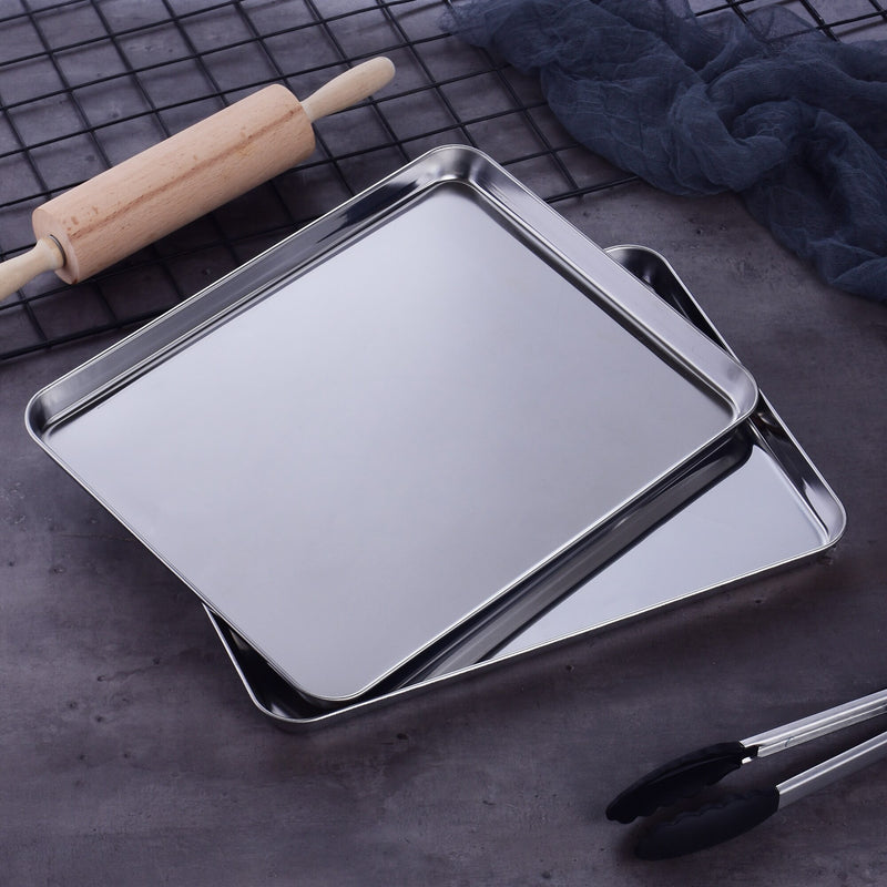 2-pieces Stainless Steel Baking Tray Pans Non-Stick Sheet,Non Toxic Mirror Finish