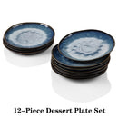 Starry 4/8/12-Piece Dessert Plate Set Vintage Look Ceramic Blue